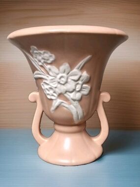 Vintage Weller Pottery Vase Cameo Peach Signed Artist Initial B